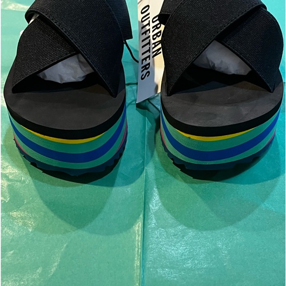 NWT Urban Outfitters O Elastic EVA Platform Rainbow 🌈 Sandal, Size 8 - Picture 5 of 9